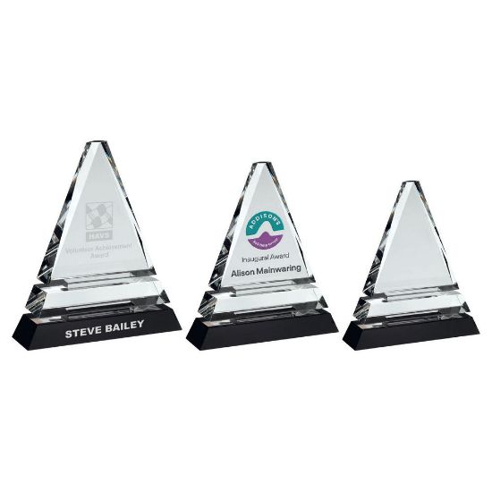 Trophy Distributors - Clear Glass Pyramid On Black Base - 9in