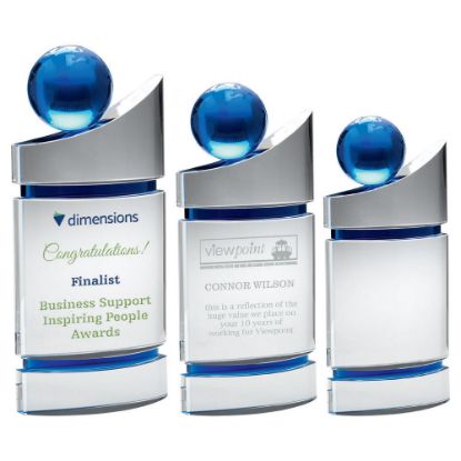 Picture of Clear~blue Domed Glass Plaque With Blue Globe