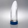 Picture of Clear Glass Round Column On Blue Metal Base  (70mm Diameter) - 8.5in
