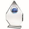 Picture of Clear Glass Diamond Plaque With Blue Globe -  (18mm Thick) 13in
