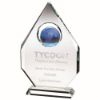 Picture of Clear Glass Diamond Plaque With Blue Globe -  (18mm Thick) 13in