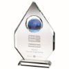 Picture of Clear Glass Diamond Plaque With Blue Globe -  (18mm Thick) 13in