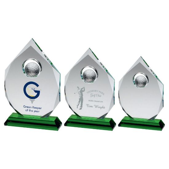 Trophy Distributors - Clear Glass Diamond With Golf Ball On Green Base ...