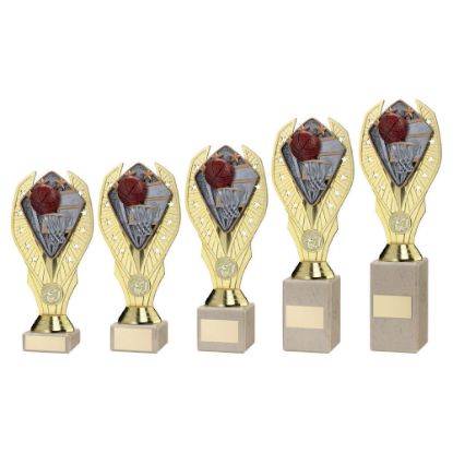 Picture of Gold Plastic Holder + Basketball Disc On Cream Marble Trophy (1in Cen)