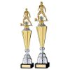 Picture of Gold Plastic Female Football Figure On Gold|silver Trophy (1in Cen) - 17.75in