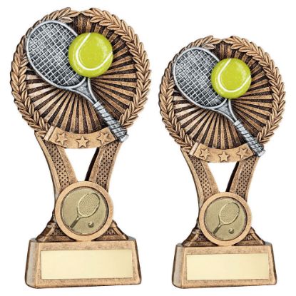 Picture of Brz~gold~pew Tennis Round Wreath On V Riser With Plate (1in Cen)