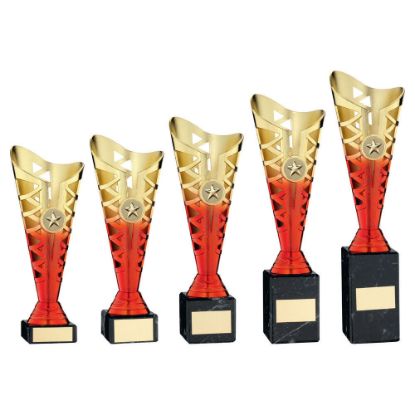 Picture of Gold~red Plastic Titan Cup On Black Marble Assembled Trophy (1in Cen)