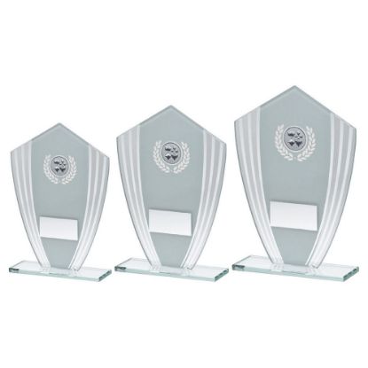 Picture of White~silver Glass Shield Plaque With Cards Insert & Plate