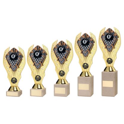 Picture of Gold Plastic Holder + Pool Disc On Cream Marble Trophy (1in Cen)