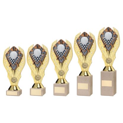 Picture of Gold Plastic Holder + Snooker Disc On Cream Marble Trophy (1in Cen)