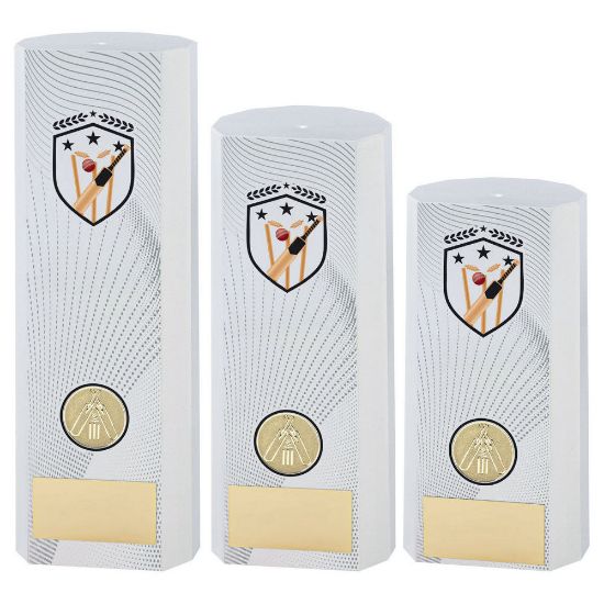 Trophy Distributors - White Plastic Filled Column Cricket (1in Cen) - 6in