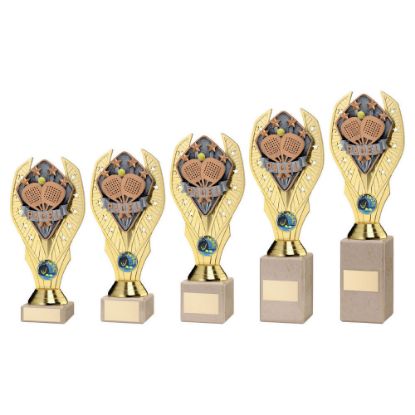 Picture of Gold Plastic Holder + Padel Disc On Cream Marble Trophy (1in Cen)