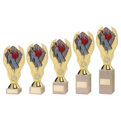 Picture of Gold Plastic Holder + Cricket Disc On Cream Marble Trophy (1in Cen)