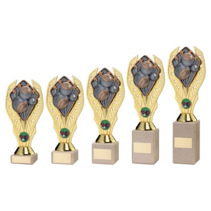 Picture of Gold Plastic Holder + Lawn Bowls Disc On Cream Marble Trophy (1in Cen)