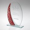 Picture of Jade Glass Oval Plaque With Red|silver Star Design (4mm Thick) - 7.25in