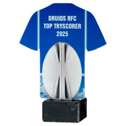 Picture of White Sublimation Shirt Plaque On Black Marble Base - 7in