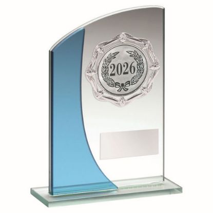 Picture of Jade|blue Glass Plaque With Silver Trim Trophy - (1in Centre) 5.25in