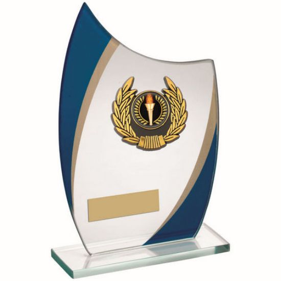 Trophy Distributors - Jade|blue|gold Curved Glass With Gold|blk Wreath ...