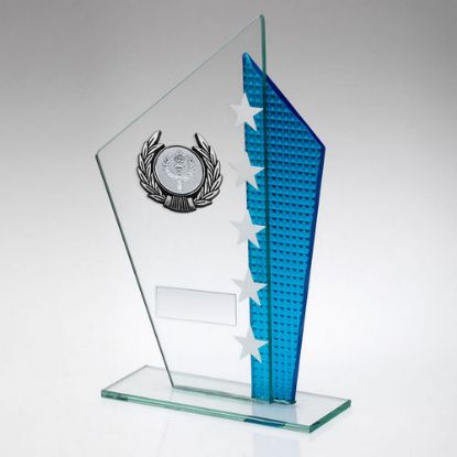 Picture of Jade|blue|silv Glass With Silver|black Trim Trophy (1in Cen) - 8in