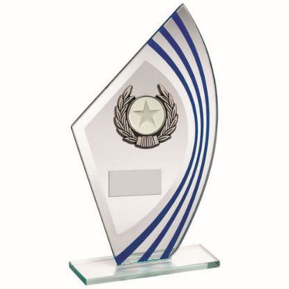 Picture of Jade|blue|silver Sail Glass With Silv|blk Wreath Trim Trophy (1in Cen) - 9.5in