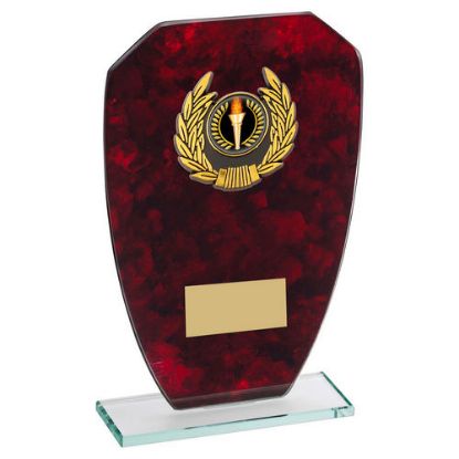 Picture of Jade Glass With Red Marble Backing And Gold Trim Trophy (1in Centre) - 7.25in