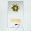 Picture of Jade Glass Rectangle Plaque With Gold Trim Trophy (2in Centre) - 6.25in