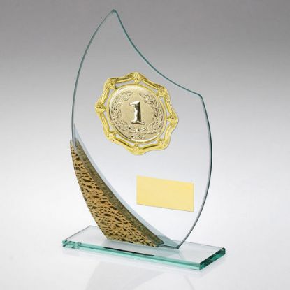 Picture of Jade|silv|gold Glass Plaque With Gold Trim Trophy - (1in Centre) - 6.5in