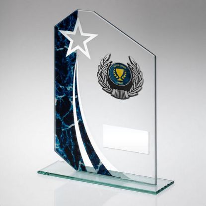 Picture of Jade|blue|silv Glass Plaque With Silv|blk Trim Trophy (1in Centre) - 7.25in