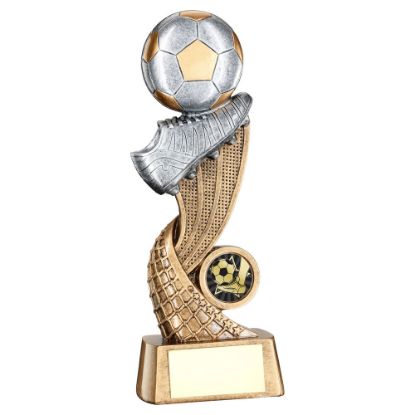 Picture of Brz|gold|pew Football + Boot On Swoosh Net With Plate (1in Cen) - 5.75in