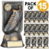 Picture of Pack Of 15 Grey|gold Filled Plastic Football Trophy + Plates (1in Cen) - 6.5in